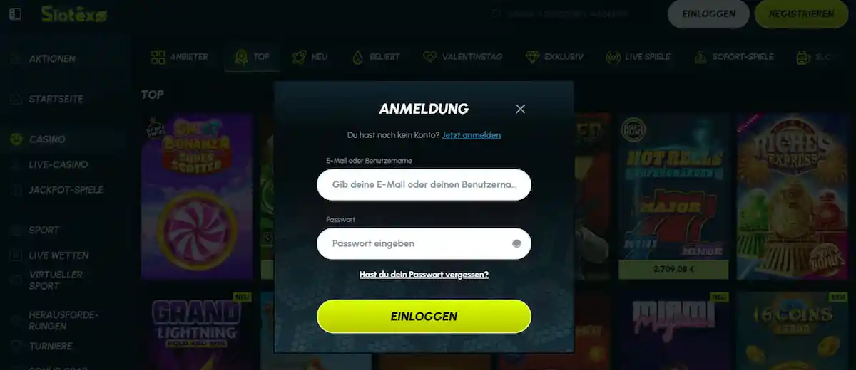 Sicherer Zugang zu Ihrem Slotexo Casino Konto mit Benutzername und Passwort